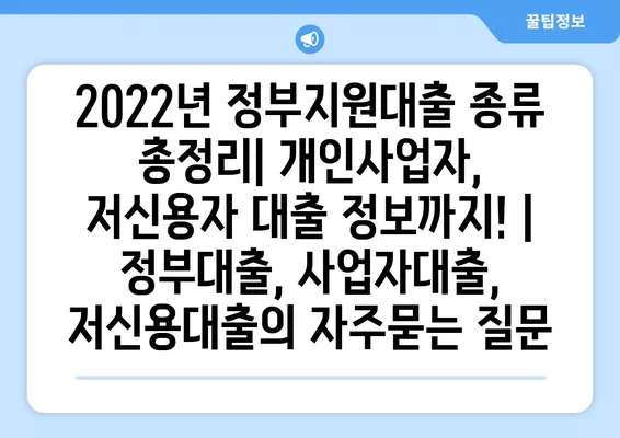 2022년 정부지원대출 종류 총정리| 개인사업자, 저신용자 대출 정보까지! | 정부대출, 사업자대출, 저신용대출