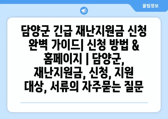 담양군 긴급 재난지원금 신청 완벽 가이드| 신청 방법 & 홈페이지 | 담양군, 재난지원금, 신청, 지원 대상, 서류